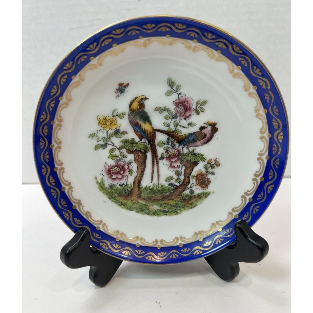 Austrian Tea Saucer Only Cobalt Blue Scalloped Edge Gold Accents Antique Birds